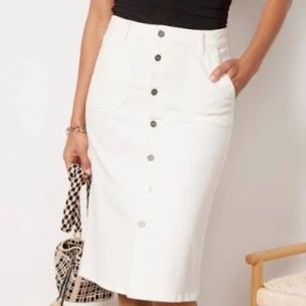 Paige Meadow Midi Skirt Tonal Ecru Size 28 - Picture 4 of 14